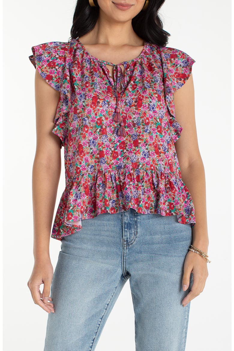 Floral Print Flutter Sleeve Peplum Top, Main, color, PINK MULTI