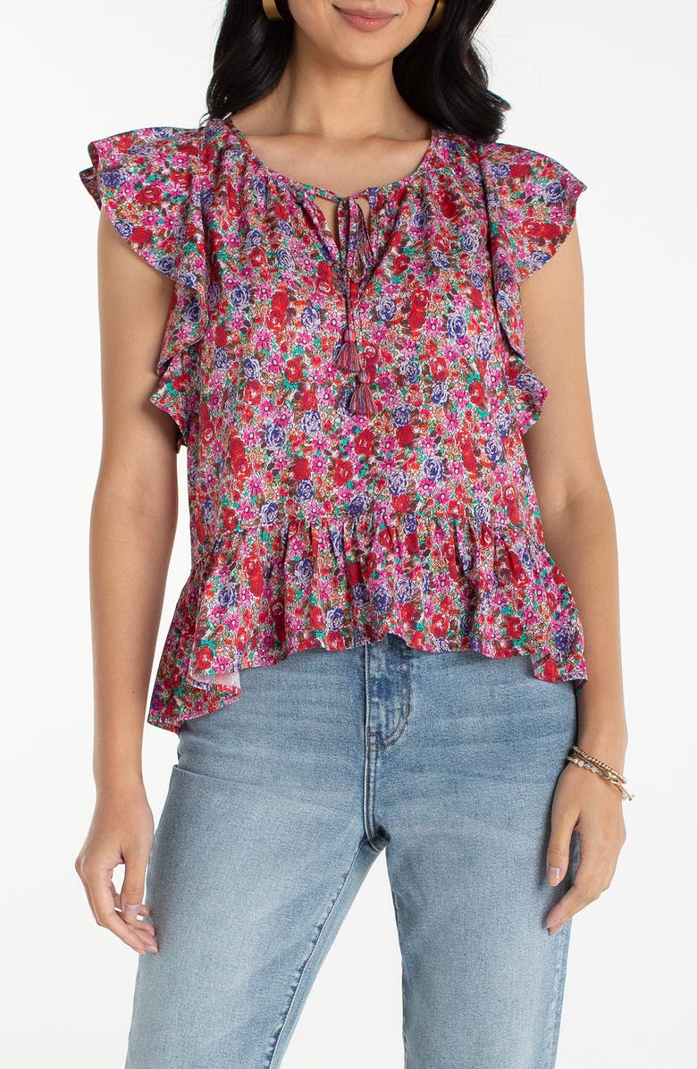 Liverpool Los Angeles Floral Print Flutter Sleeve Peplum Top, Main, color, 