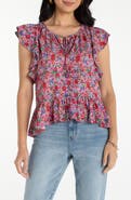 Liverpool Los Angeles Floral Print Flutter Sleeve Peplum Top