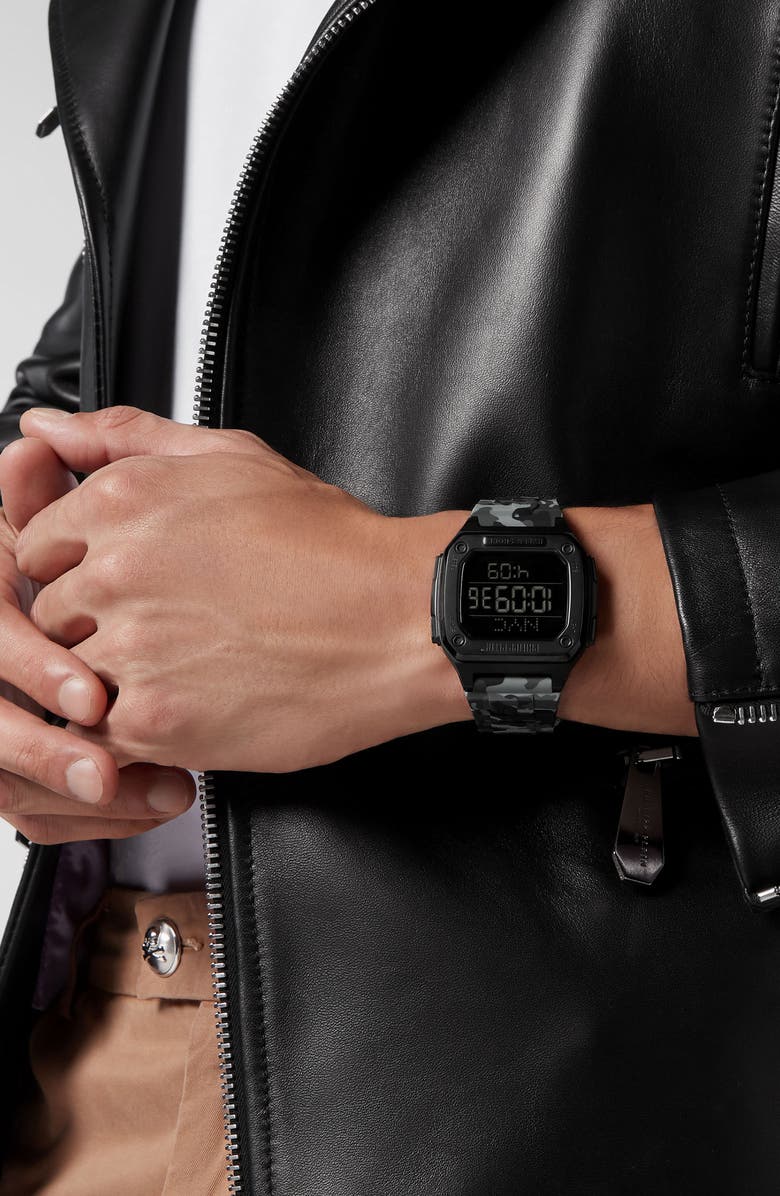 PHILIPP PLEIN Hyper $hock Silicone Strap Square Watch, 44mm, Alternate, color, Black