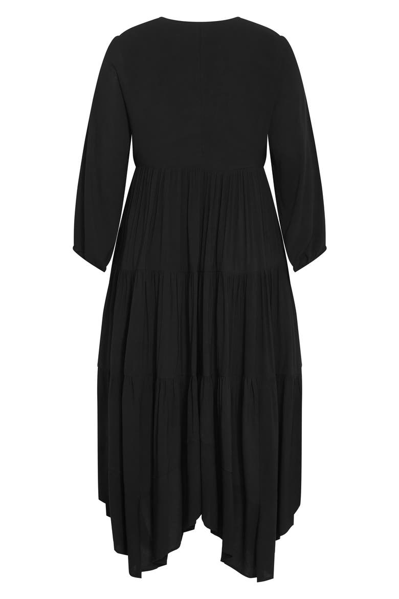Divine Grace Long Sleeve Handkerchief Hem Dress, Alternate, color, BLACK