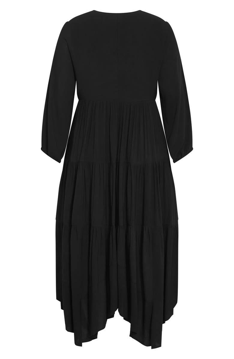 City Chic Divine Grace Long Sleeve Handkerchief Hem Dress, Alternate, color, Black
