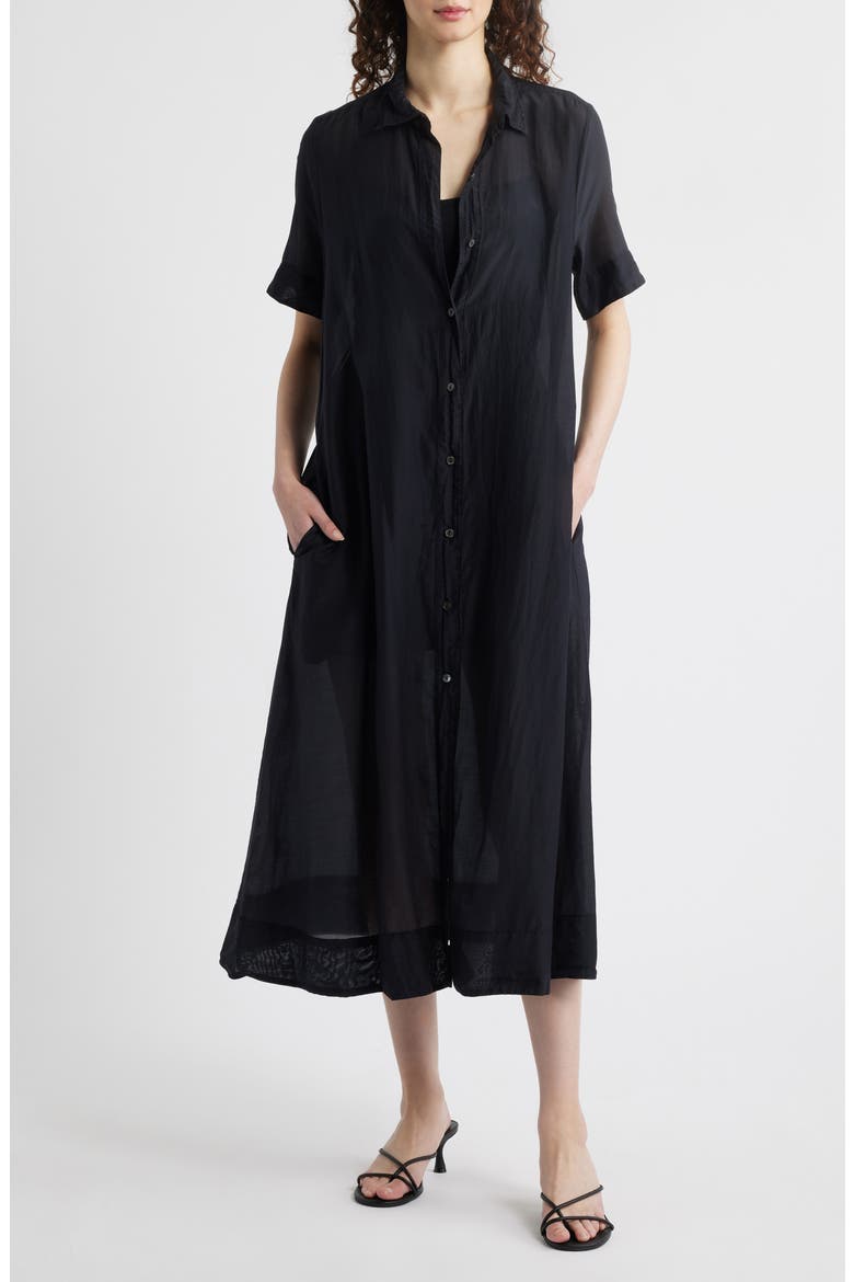 Cotton & Silk Shirtdress, Main, color, BLACK