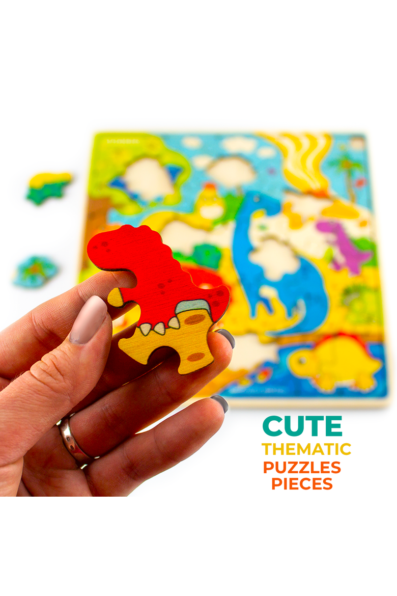 Kids Wooden Puzzles - 28-Piece Jigsaw Puzzles, Alternate, color, Dino