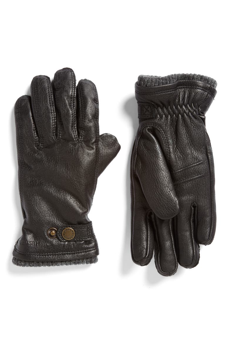 Utsjo Leather Gloves, Main, color, BLACK