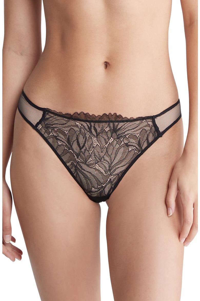 Floral Lace Thong, Main, color, BLACK