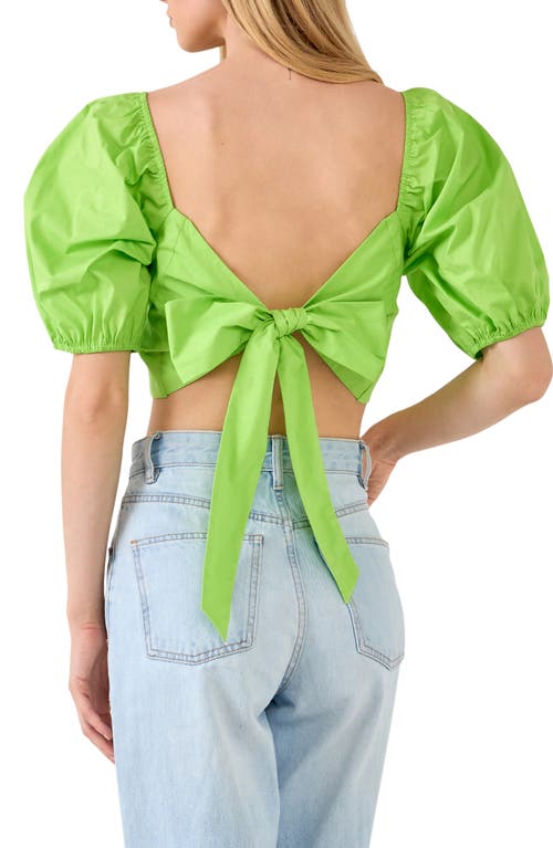 English Factory Puff Sleeve Top With Back Bow In Green