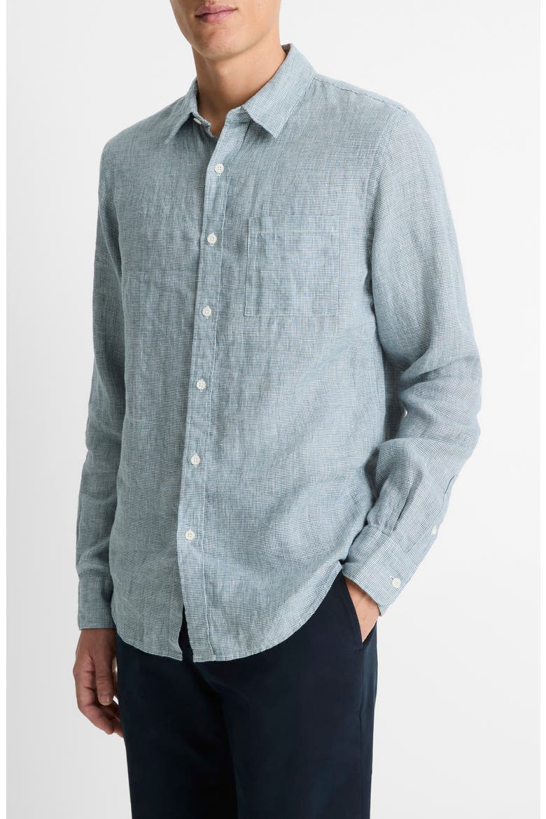 Houndstooth Classic Fit Linen Button-Up Shirt, Alternate, color, MARLIN TEAL/ OPTIC WHITE