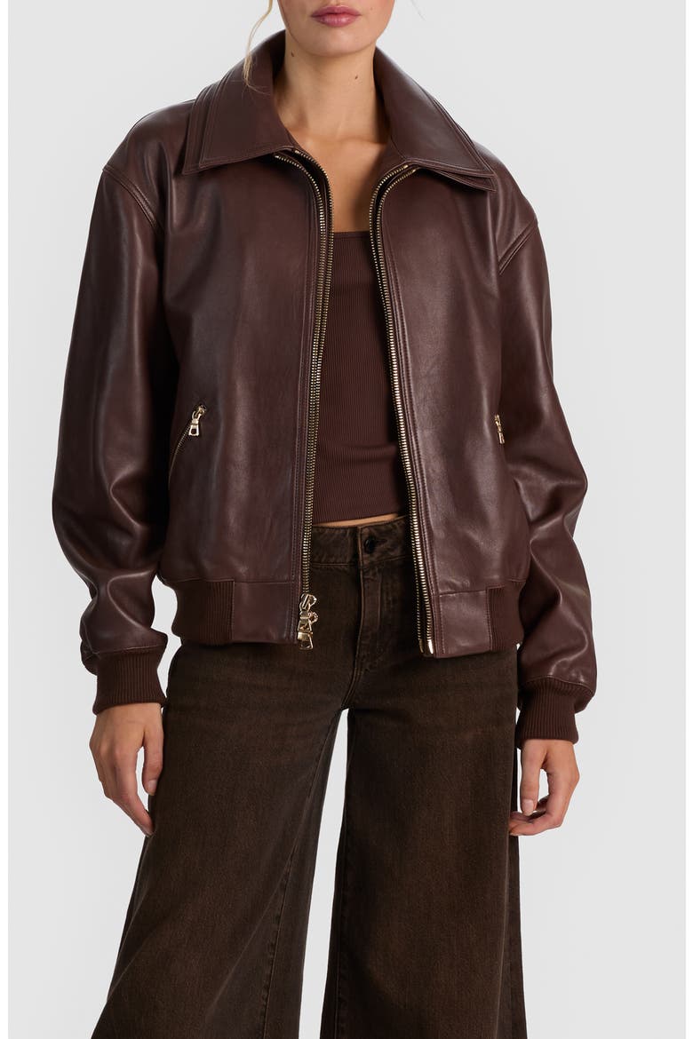 Collins Relaxed Leather Bomber Jacket, Main, color, DARK CHOCOLATE