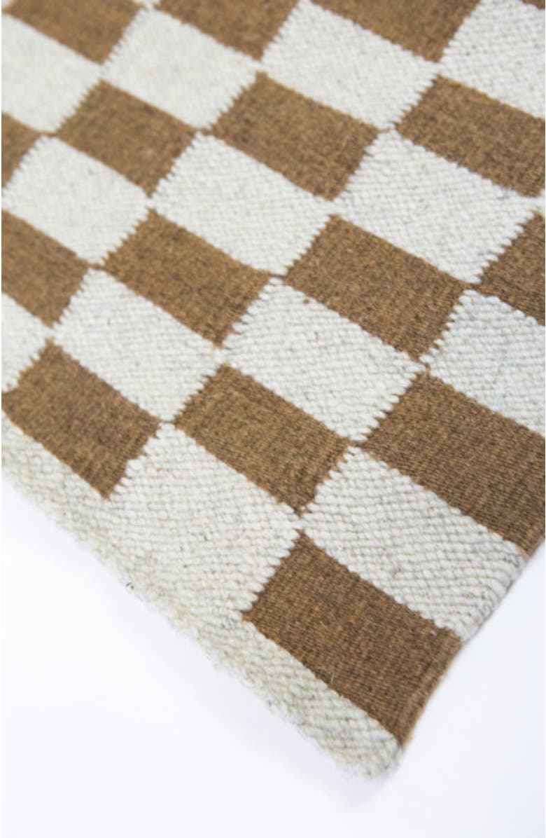 Archive New York Zapotec Checkered Handwoven Flatweave Wool Rug, Alternate, color, Brown And Ivory