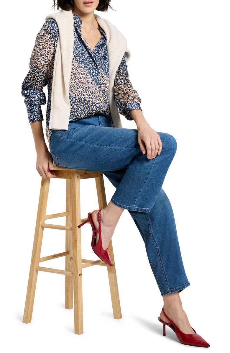 NIC+ZOE Monogram Mix Button-Up Top, Alternate, color, Blue Multi