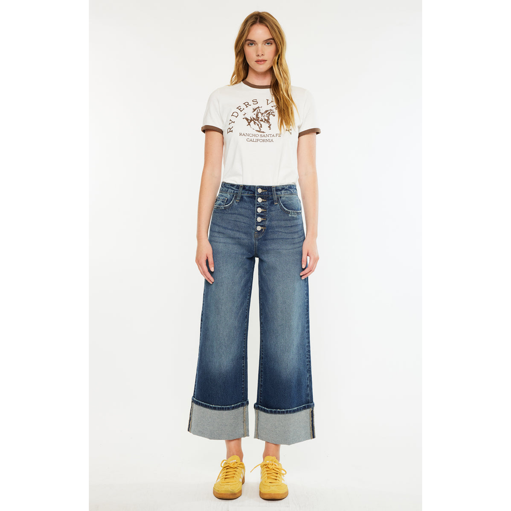 Kancan Collie Ultra High Rise Cropped Wide Leg Jeans In Blue