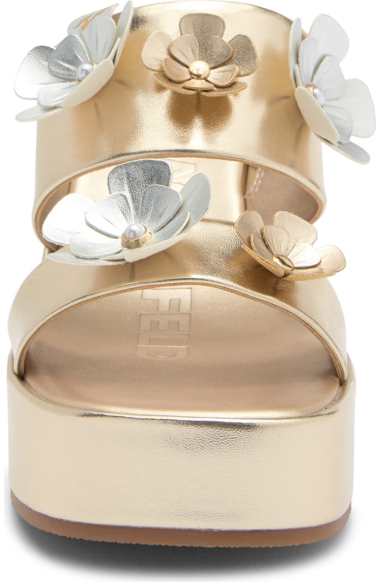 KARL LAGERFELD PARIS Moracco Flower Platform Slide Sandal, Alternate, color, White Gold