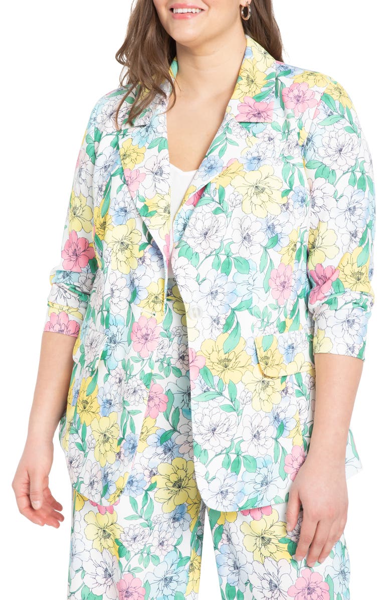 ELOQUII Floral Print One-Button Blazer, Main, color,