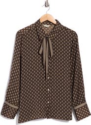 MAX STUDIO Tie Neck Satin Button-Up Shirt