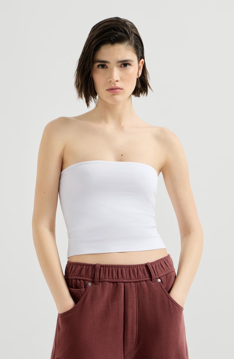 Brunello Cucinelli Stretch cotton jersey bandeau top, Main, color, White