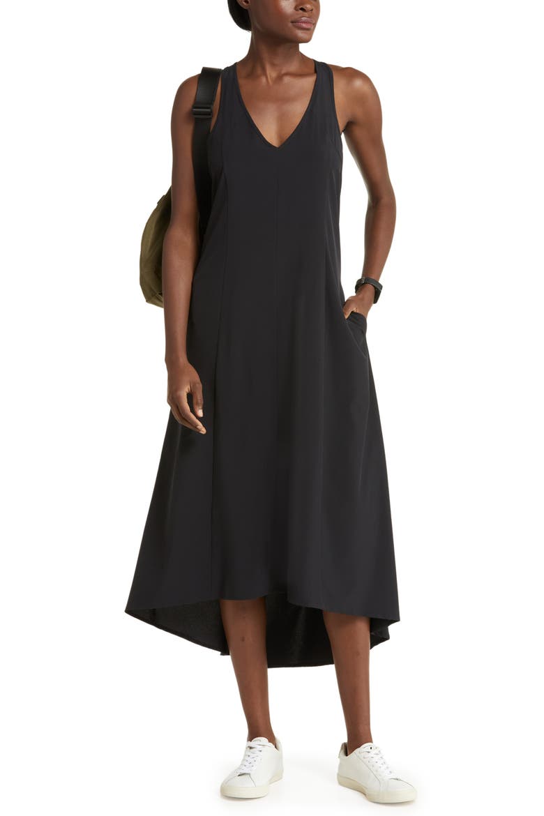 Getaway Relaxed High-Low Maxi Dress, Alternate, color, BLACK