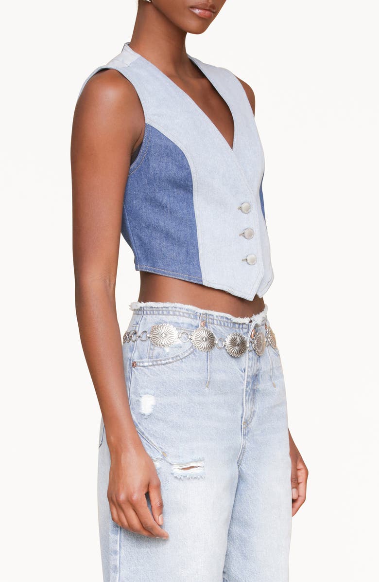 Avec Les Filles Colorblock Denim Vest, Alternate, color, Terra Light-Medium Blue Wash
