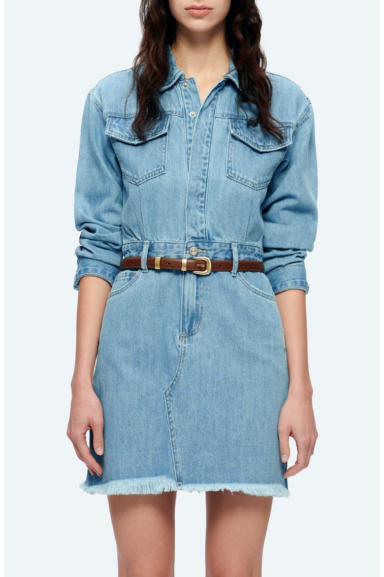 Resa Long Sleeve Fray Hem Denim Mini Shirtdress, Alternate, color, LIGHT BLUE