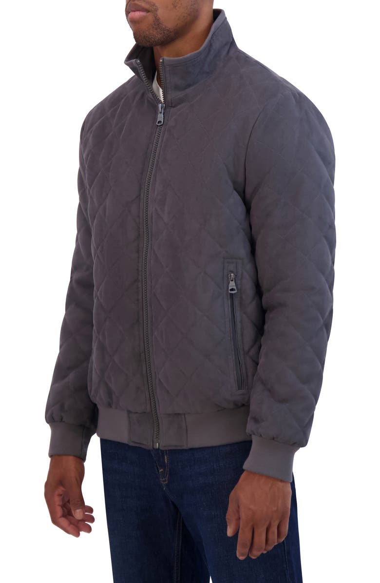 Nautica Water Resistant Quilted Faux Suede Jacket, Alternate, color, Metal Grey