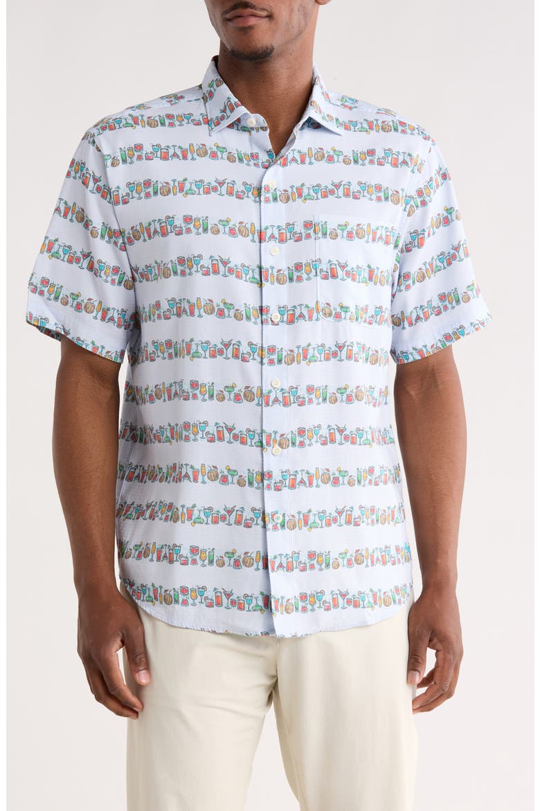 Tropical Drinks Short Sleeve Button-Up Shirt, Main, color, WHITE