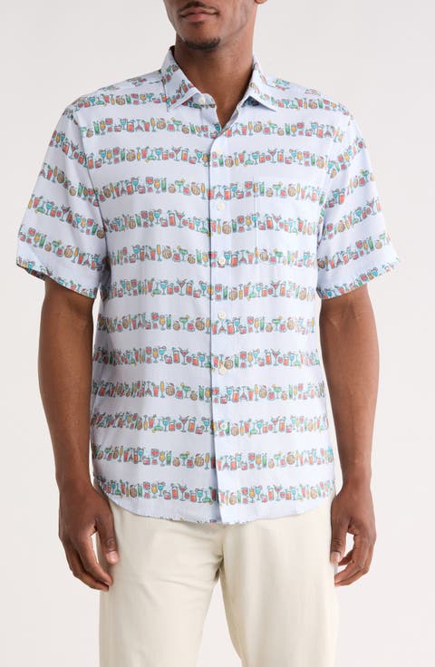 Tropical Drinks Short Sleeve Button-Up Shirt