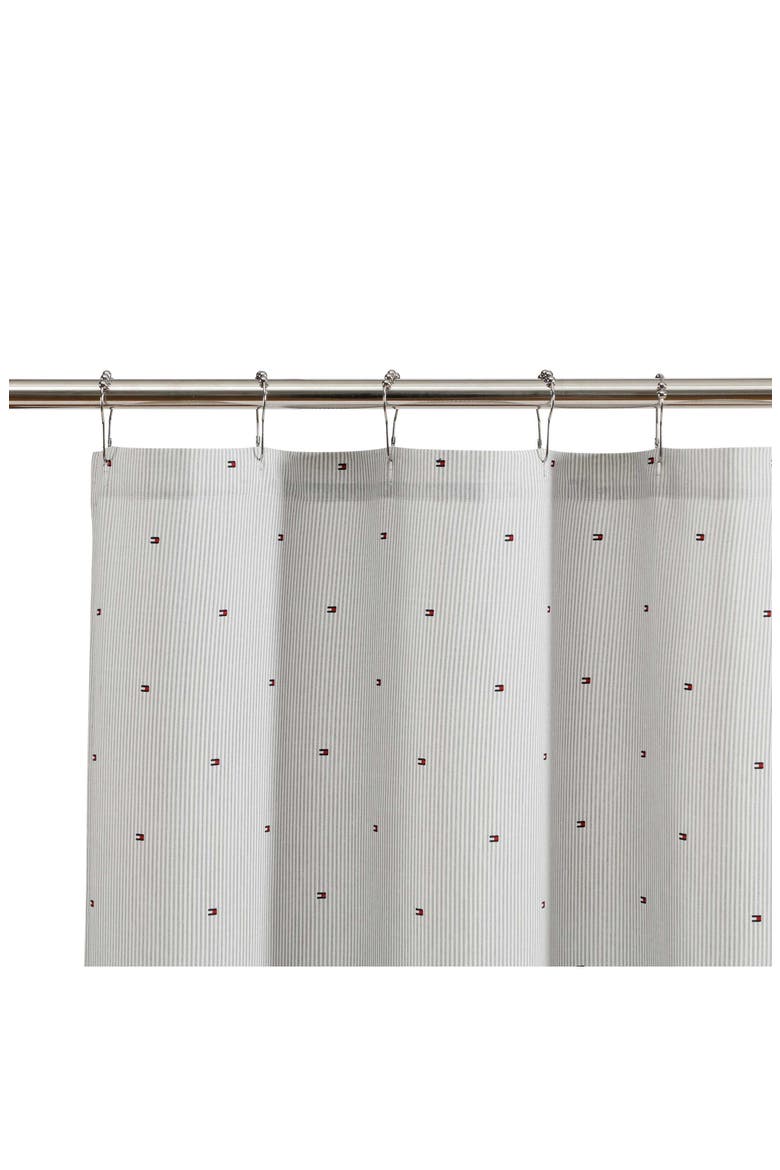 Ithaca Flag Stripe Shower Curtain, Alternate, color, PEWTER GREY