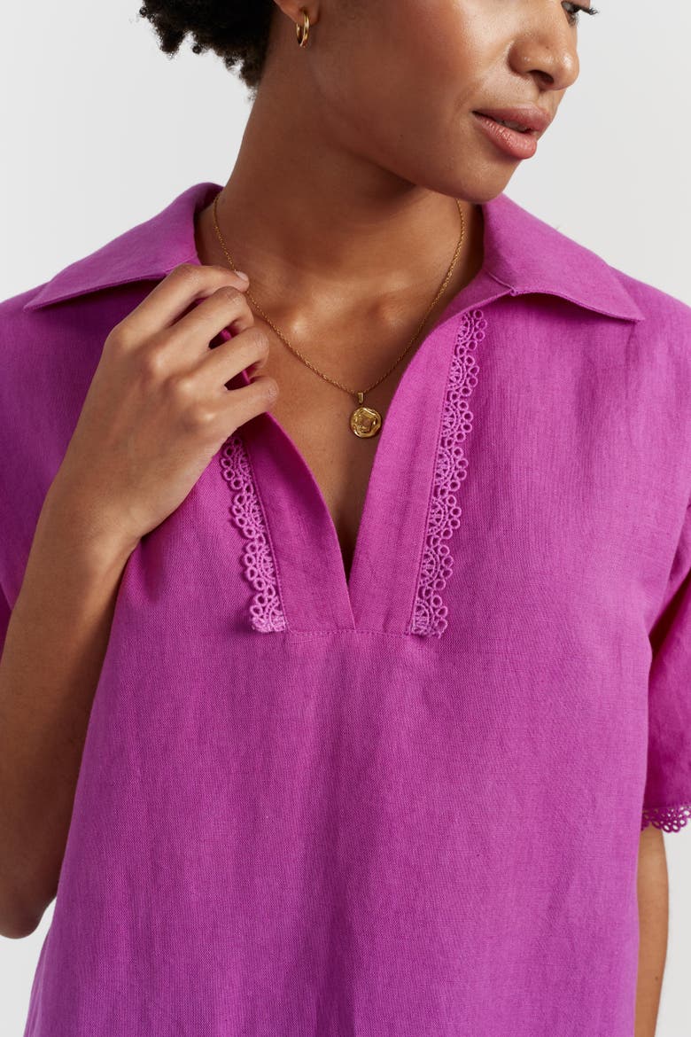 Linen-Blend Scallop Tunic Dress, Alternate, color, Magenta