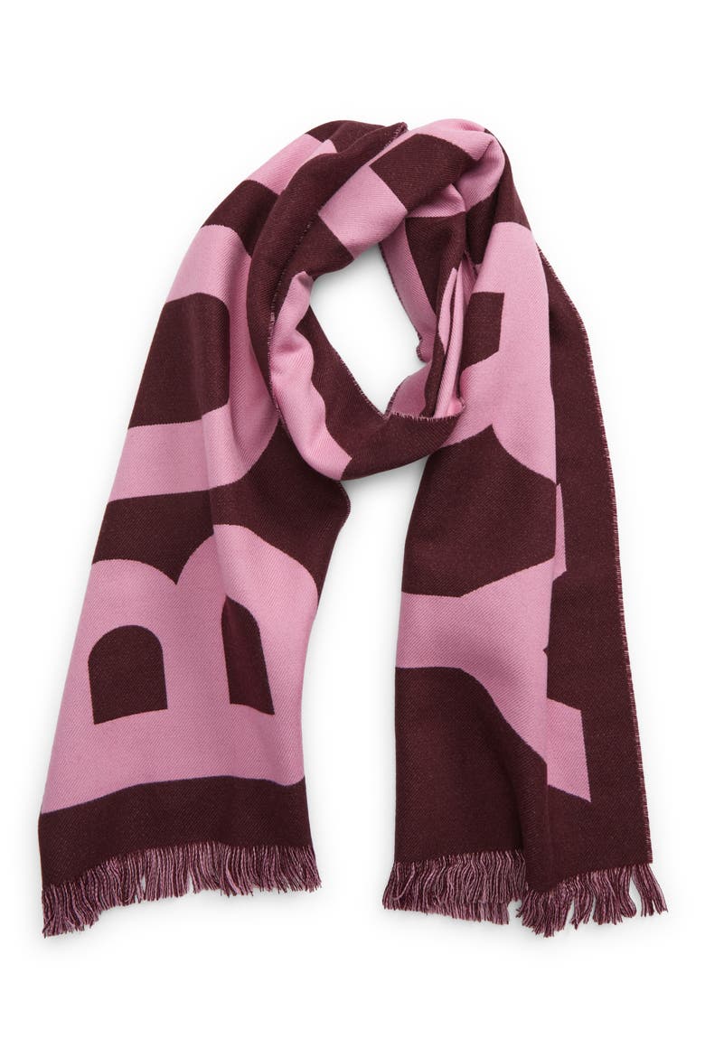 Logo Jacquard Wool Football Scarf, Alternate, color, BURGUNDY/ BUBBLEGUM