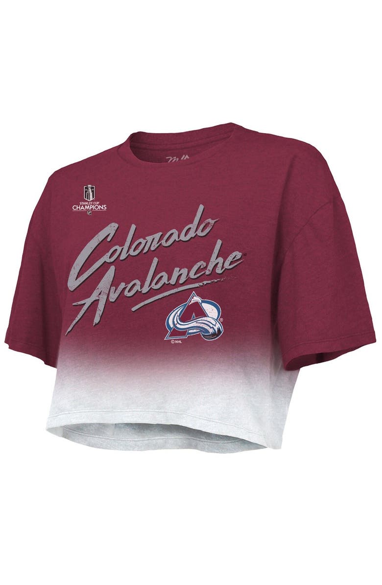 Majestic Threads Women's Majestic Threads Nathan MacKinnon Burgundy Colorado Avalanche 2022 Stanley Cup Champions Dip Dye Boxy Crop T-Shirt, Alternate, color,