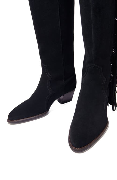 Maje Fringed Suede Cowboy Boots In Black