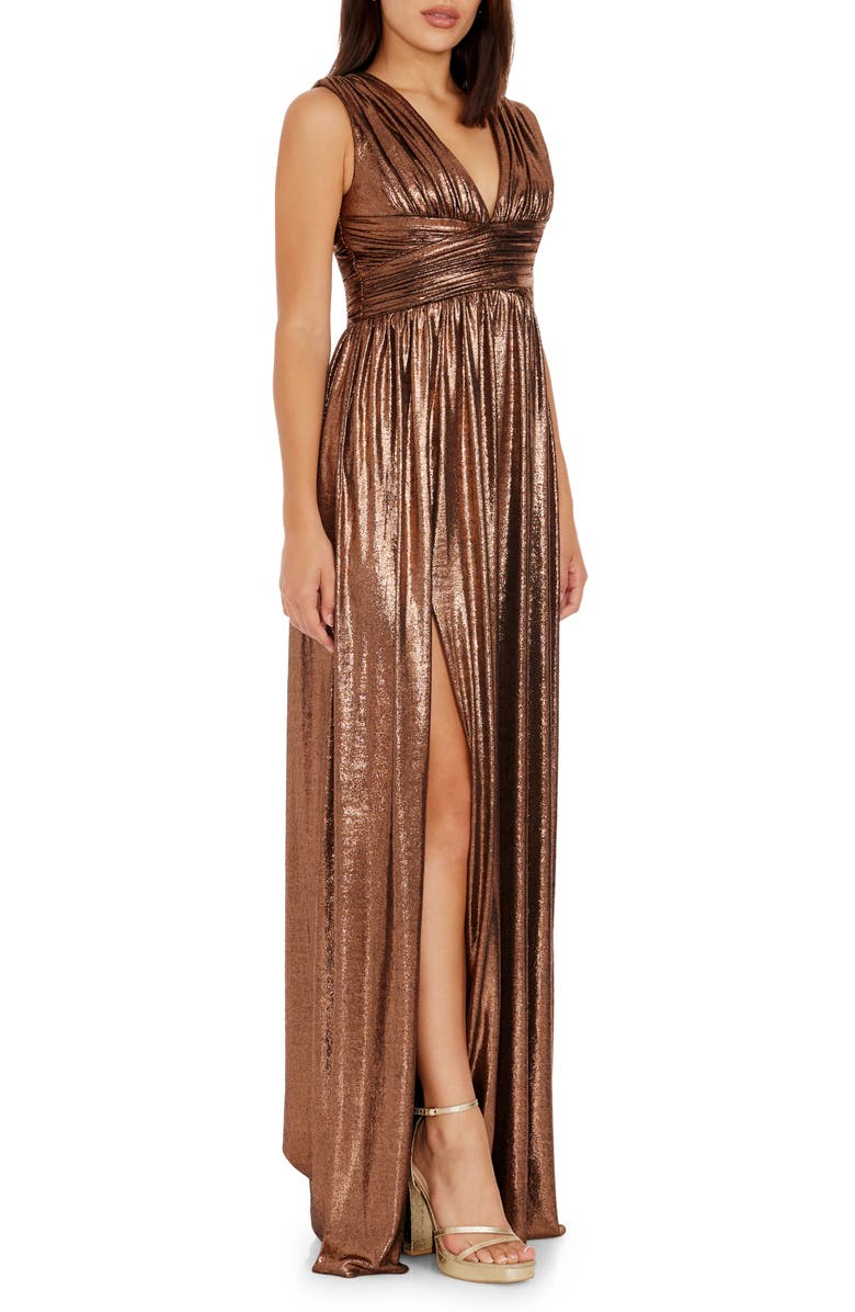 Dress the Population Jaclyn Pleated Metallic Gown, Alternate, color, 