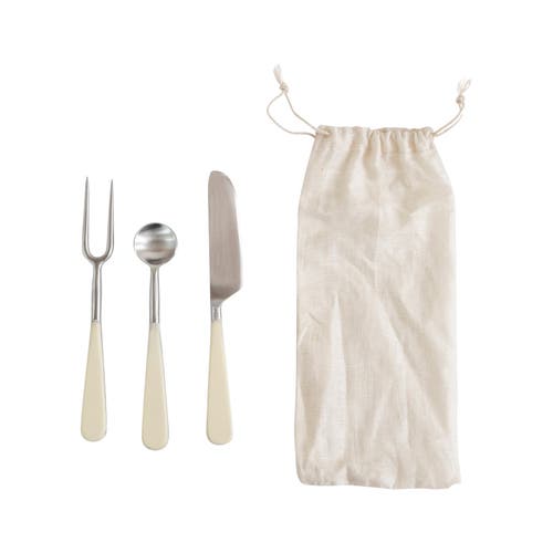 Storied Home Silver Stainless Steel Appetizer Utensils With White Resin Handles In Multi
