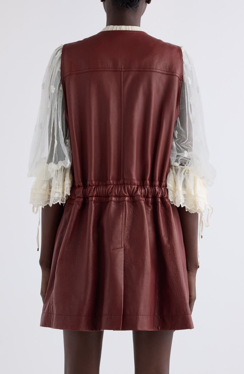 Chloé Sleeveless Leather Utility Coat, Alternate, color, Faded Mahogany