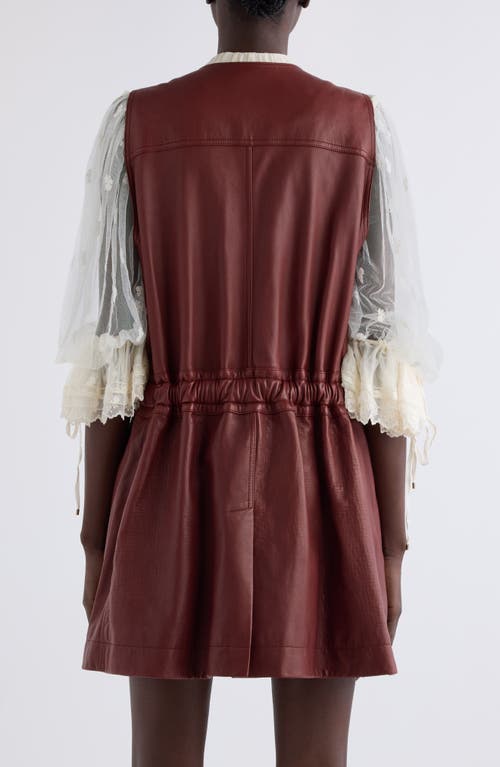 Shop Chloé Sleeveless Leather Utility Coat In Faded Mahogany