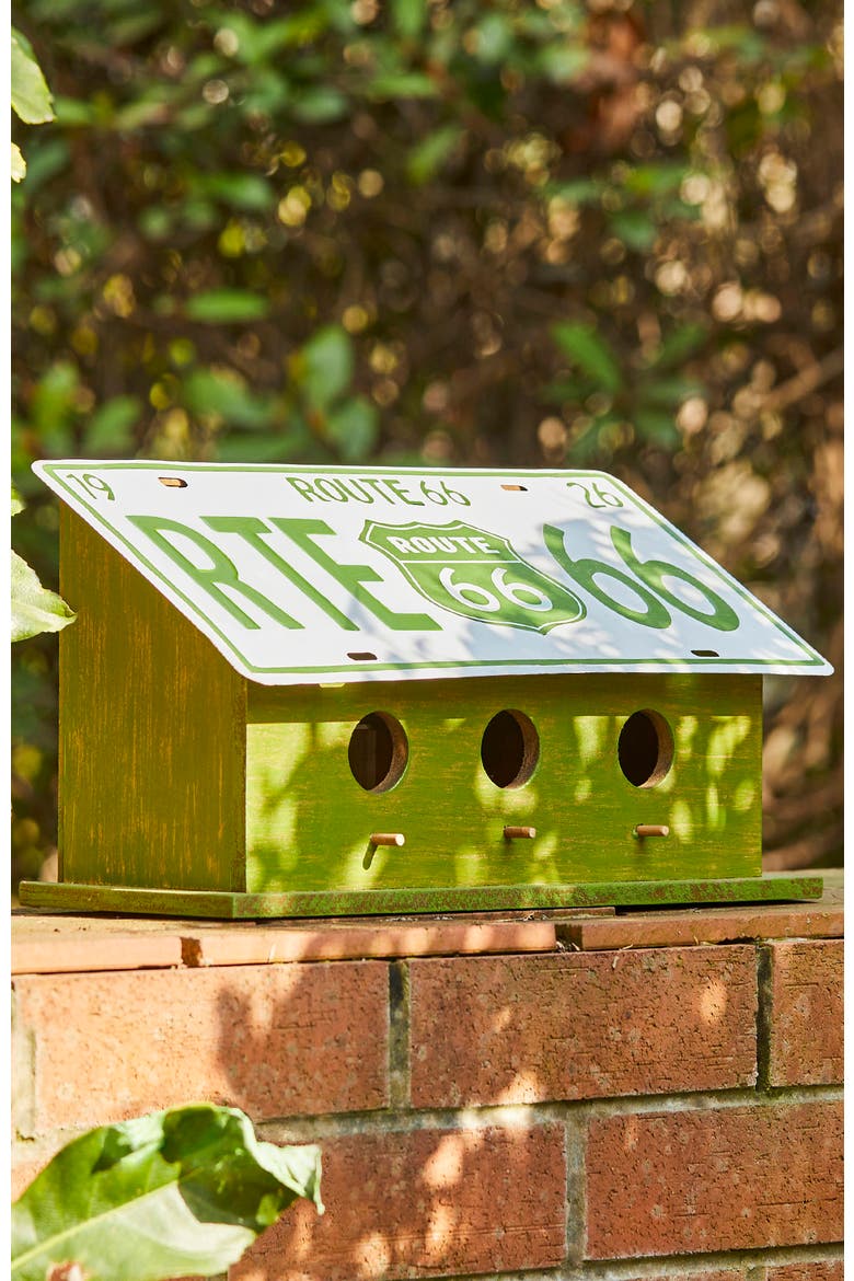 14"L Distressed MDF and Metal Decorative Outdoor Hanging Garden Birdhouse, Alternate, color, Green
