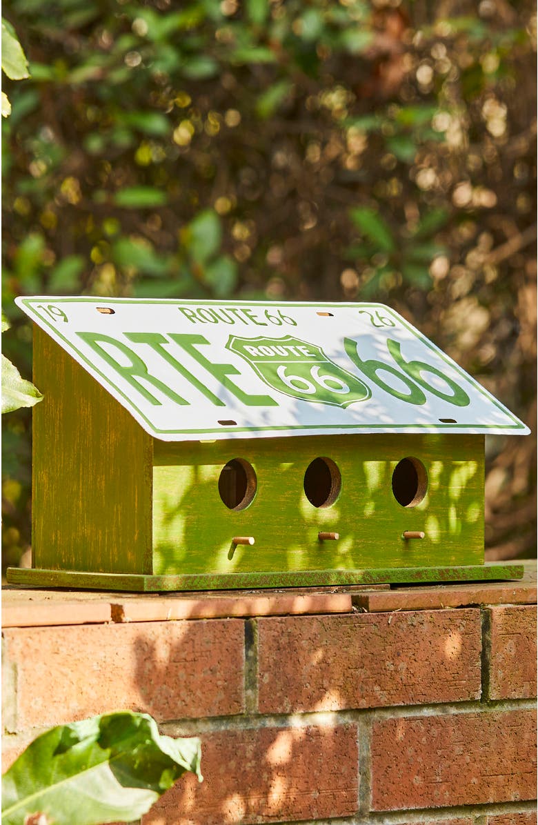 Glitzhome 14"L Distressed MDF and Metal Decorative Outdoor Hanging Garden Birdhouse, Alternate, color, Green