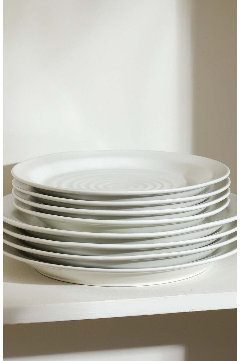 Orbit Stoneware 24-Piece Dinnerware Set with Pasta Bowls, Alternate, color, White