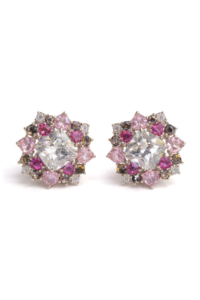 Cubic Zirconia Stud Earrings, Main, color, SILVER PLATED