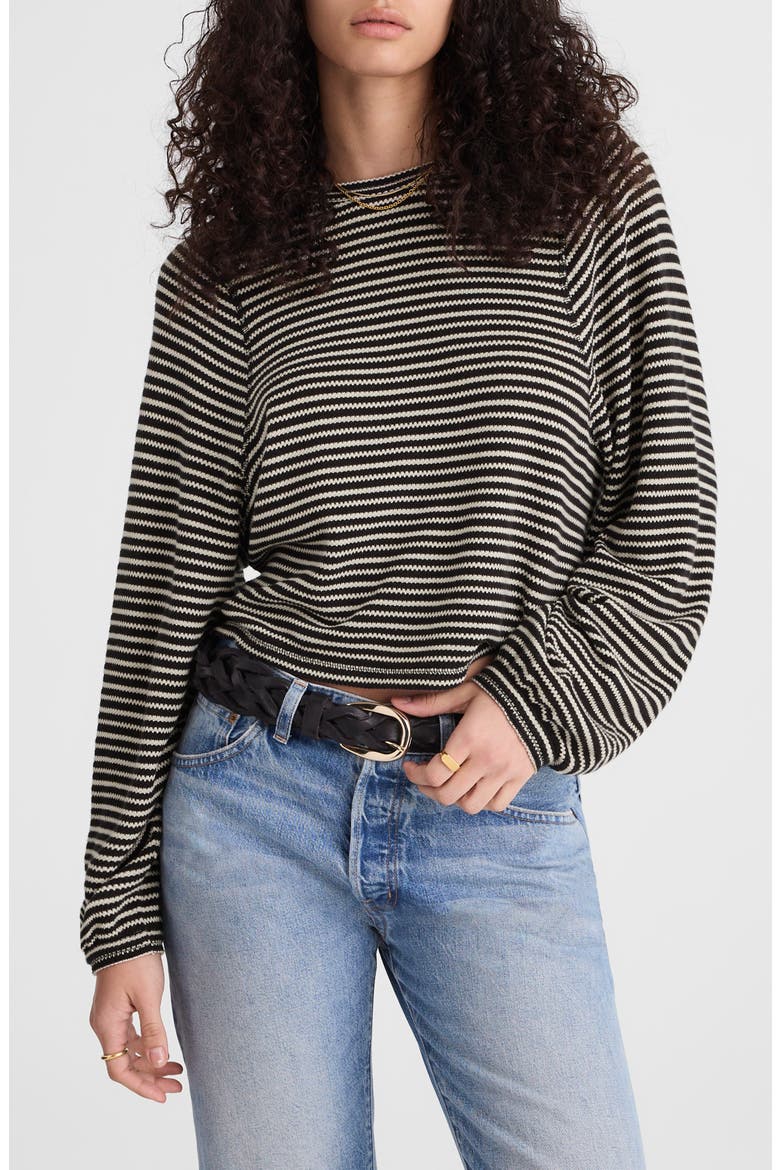 Stripe Curved Long Sleeve T-Shirt, Main, color, JET BLACK