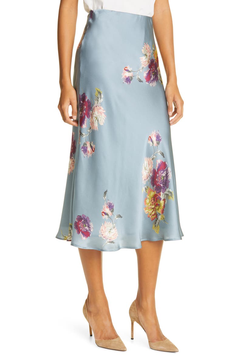 Rebecca Taylor Simone Fleur Silk Charmeuse Bias Cut Skirt, Alternate, color,