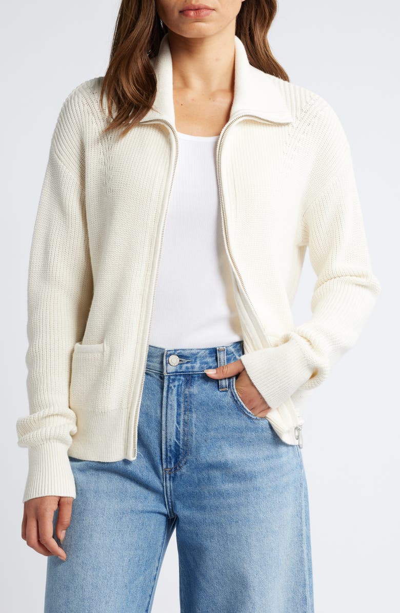 Caslon<sup>®</sup> Cotton Blend Zip-Up Cardigan, Main, color, 