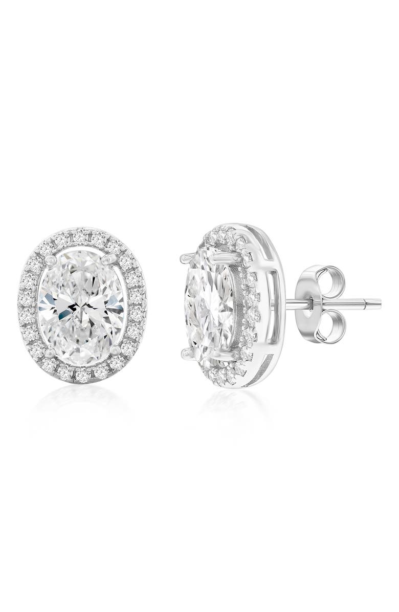 SIMONA Halo Oval Cut Cubic Zirconia Stud Earrings, Main, color, Silver