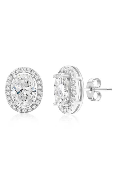 Halo Oval Cut Cubic Zirconia Stud Earrings