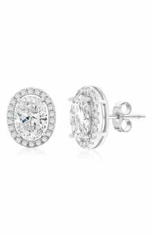 SIMONA Halo Oval Cut Cubic Zirconia Stud Earrings