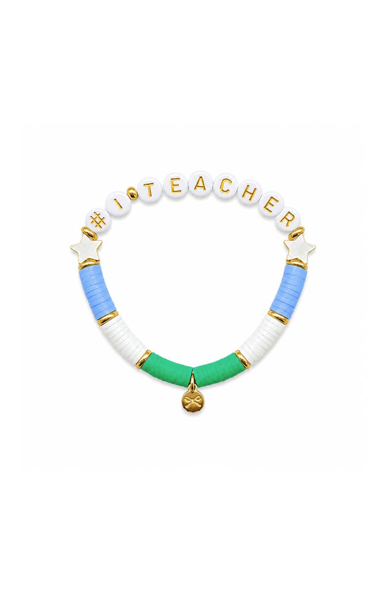 Bits & Bows #1 Teacher Women's Bracelet, Main, color, Blue/White/Green