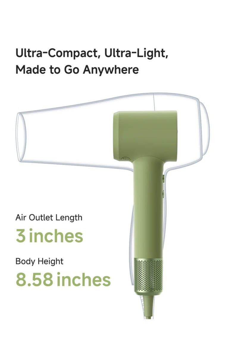 Swift Mini Hair Dryer with 1 Nozzle and Travel Bag, Alternate, color, Green