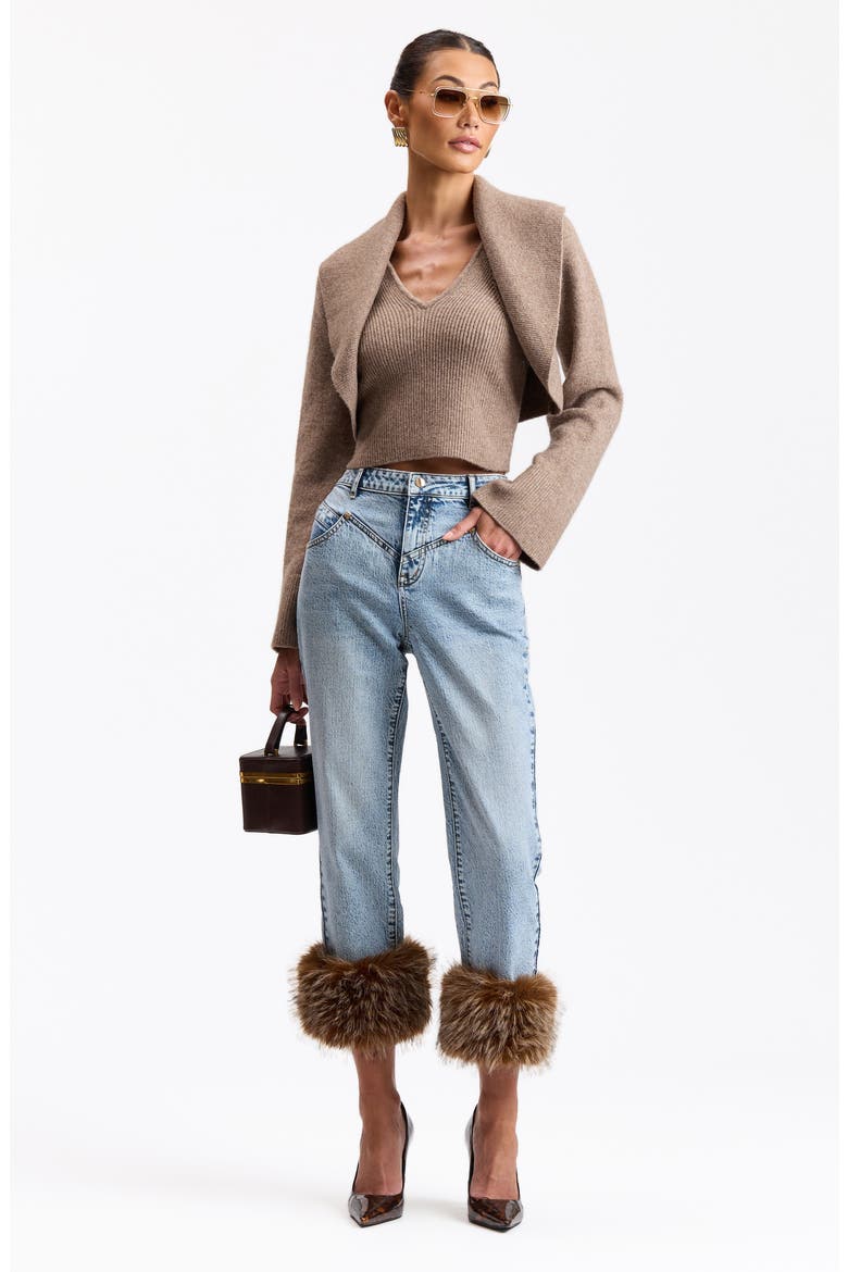 Shawl Collar Shrug & Knit Tank Set, Alternate, color, MUSHROOM