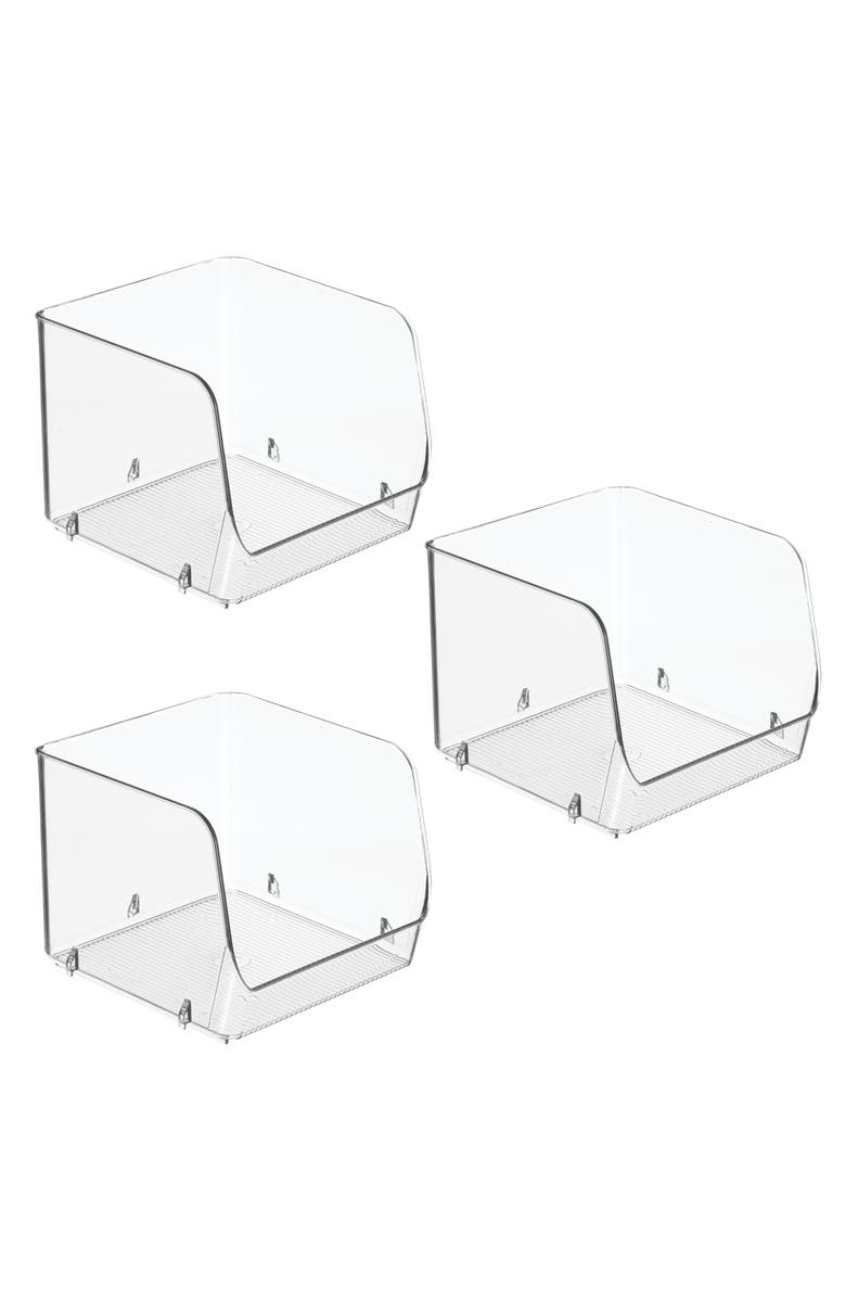 iDesign Stackable Open-Front Storage Bin, Set of 3, Clear, Made in USA, Main, color, Clear