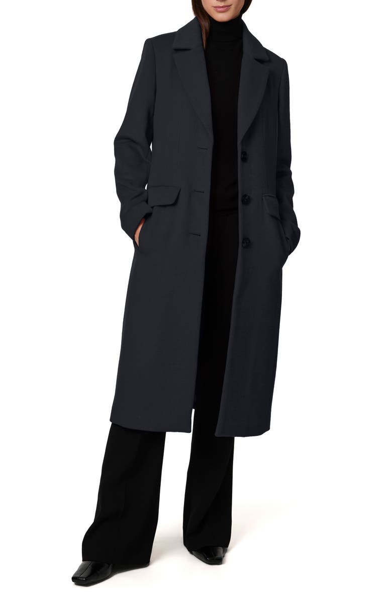 Bernardo Structured Wool Blend Coat, Alternate, color, Navy